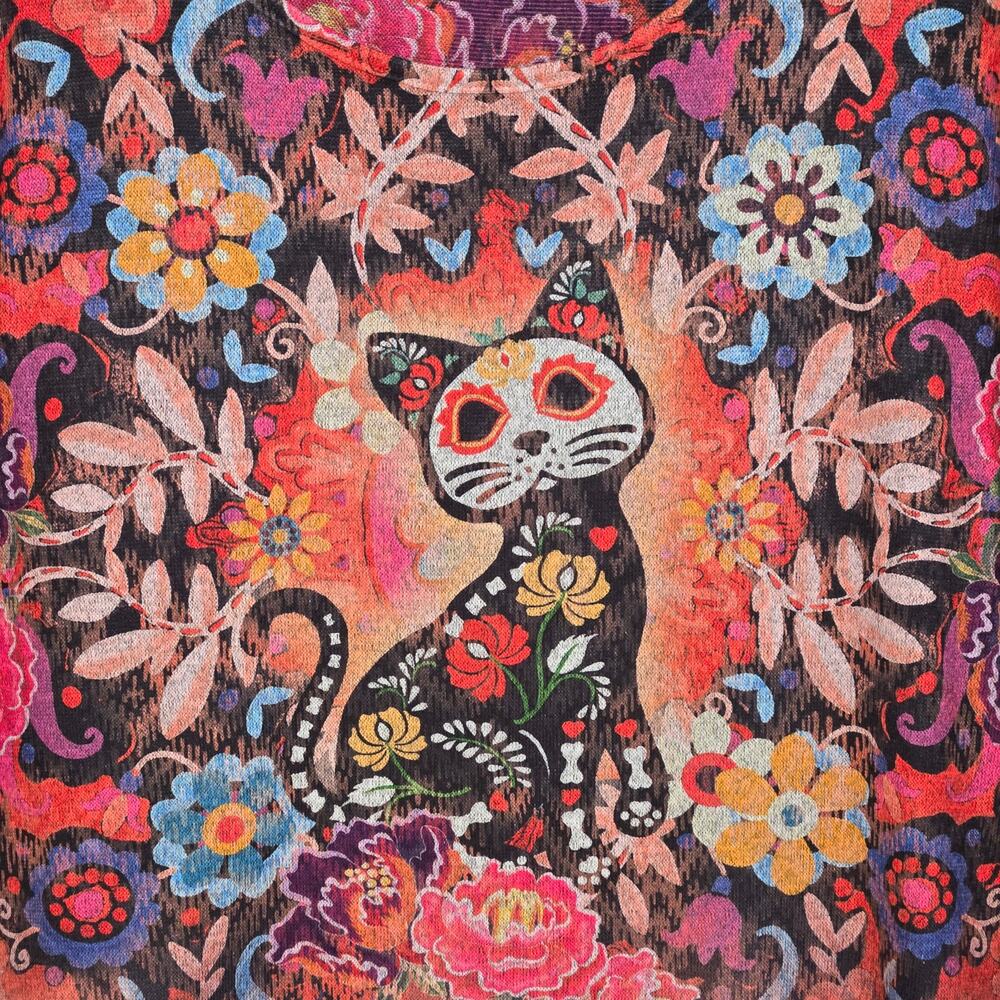 Sugar Skull Cat Shirt By Energe World Wear. Size 2X